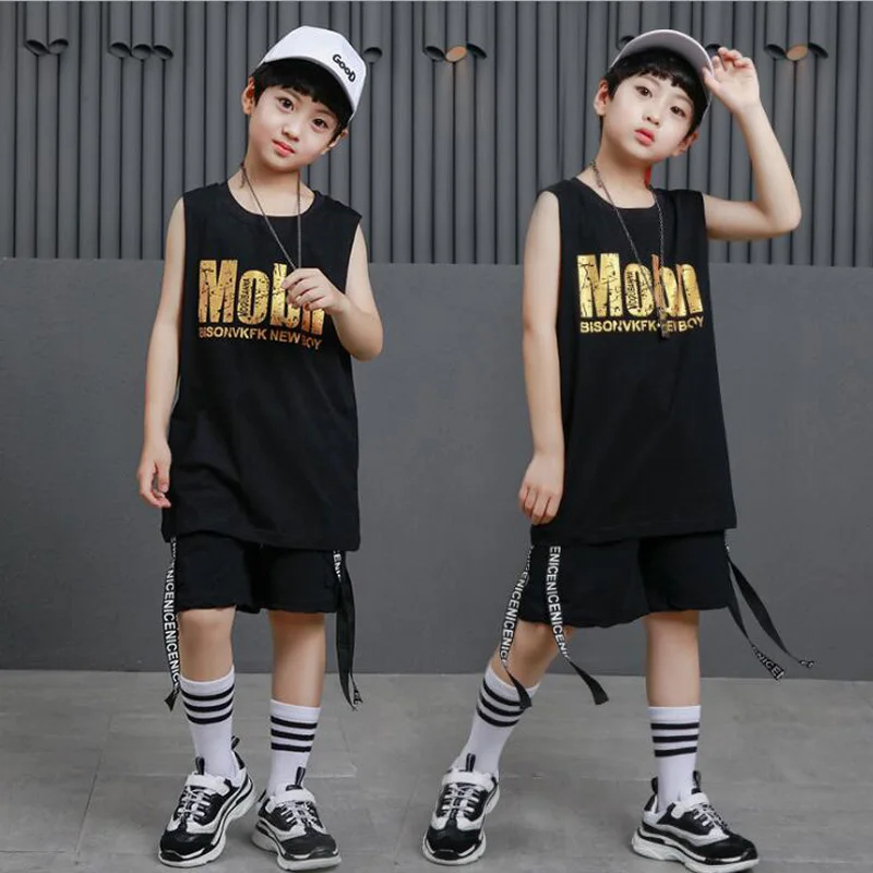 Малыш Прохладный Свободные Черный Бальные Джаз Хип-хоп танец производительность костюм майка топ, футболка шорты для девочек и мальчиков