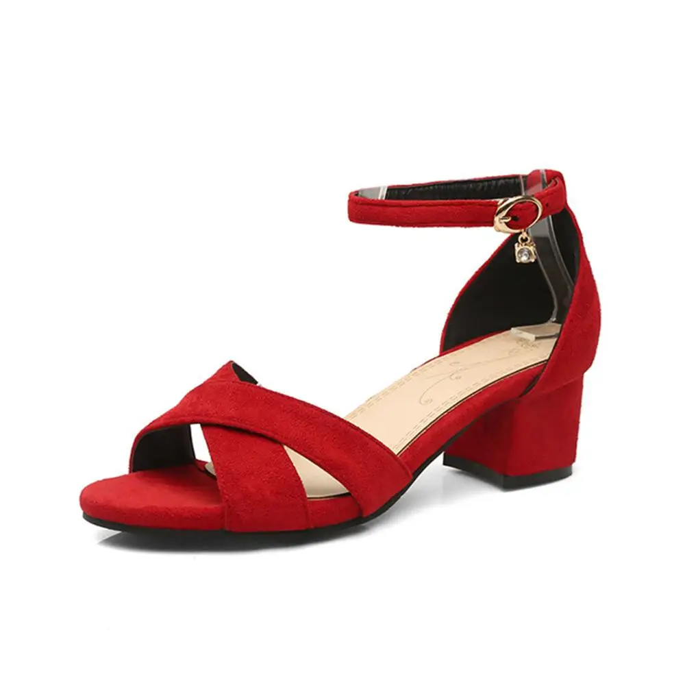 

2018 Summer Hot Sale Plus Size 31-47 Concise Shoes Woman Solid Black Ankle Strap Sandals Women Med Heels Footwear