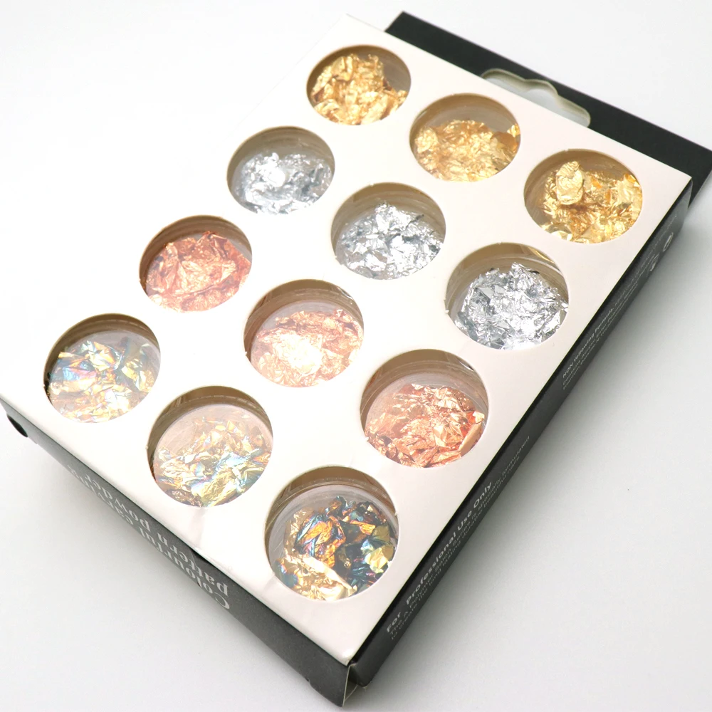 Gold Silver Nail Art Glitter Foil Paillette Chip Flake Tips Polish Gel UV Design Transfer Sticker Decal Manicure Tool Set