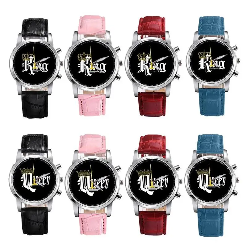 New King Queen Leather Watches Women Lovers Quartz Watch Men Brand Luxury Wristwatch Female Male Quartz Lover`s Watches