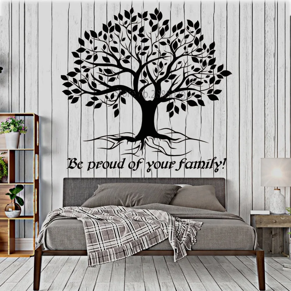 Vinyl Large Tree Quote Wall Decals Be Proud Of Your Family Tree Of Life Stickers For Livingroom Wall Decor Wallpapers Hot LC1009