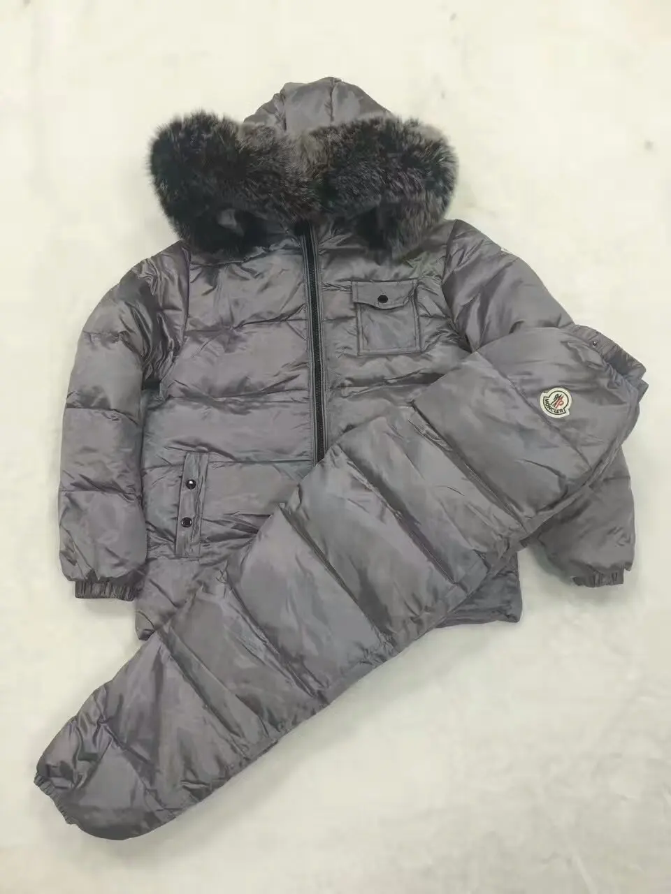 

Snown Suit Girls down coat boys down jackets +trousers girl duck down Fur hooded coats children set outerwear famous