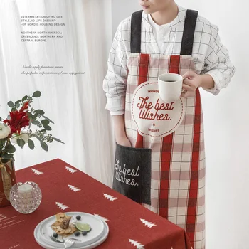 

Nordic style Cotton printing aprons Red geometry pattern Thickening apron for Baker Bar BBQ Work Wear 02