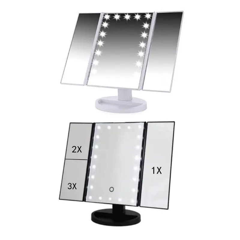 

22 LED Touch Screen Makeup Mirror 1X 2X 3X Magnifying Mirrors Tri-Folded Desktop Mirror Lights Health Beauty Tool