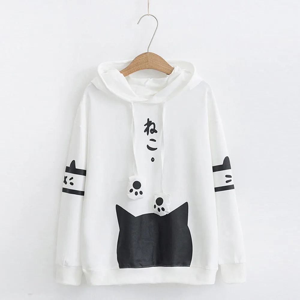 

Harajuku Neko Cat Kawaii Hoodie Lolita Junior Cute Ear Hoody Pullover Student Girls Spring School Clothes Anime Lovely Paws Tops