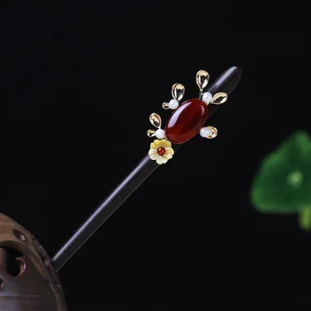 

Ethnic Handmade Ebony Wooden Shell Flower Hair Sticks Cloisonne Enamel Dragonfly Headwear Bride Hair Accessories Women Jewelry