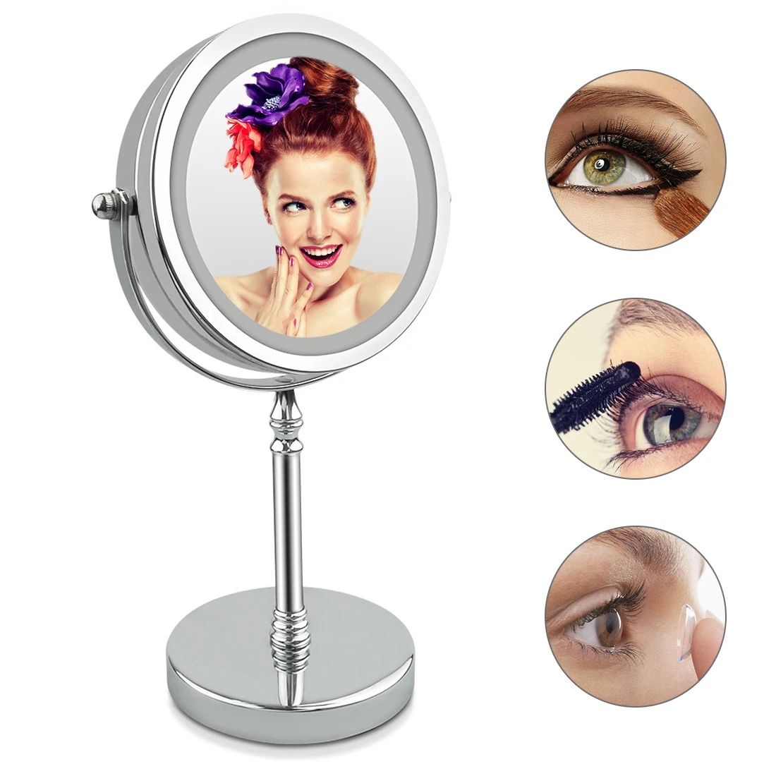 

10 times magnification makeup mirror rotating round makeup mirror double-sided 7 inch LED makeup mirror round makeup frame