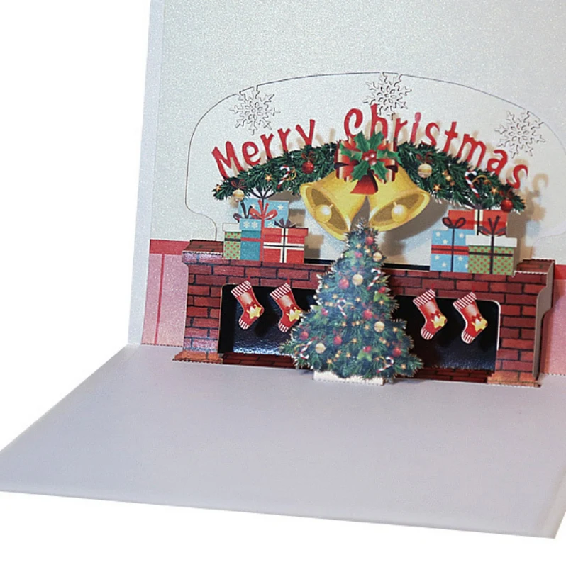  Merry Christmas Fireplace 3D Pop-up Card Winter Holiday Greeting Card Invitation - 4000029325233