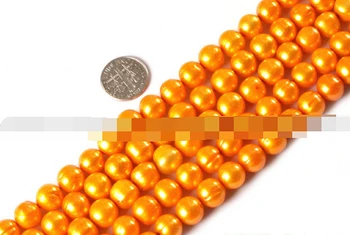 

Miss00193 Natural 10-11mm Round Orange Freshwater Pearl Jewelry Making Beads Strand 15" 5pc
