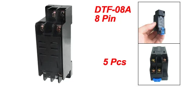 DTF-08A 8 Pin Power Relay Base Socket DIN Rail Mount 5 Pcs