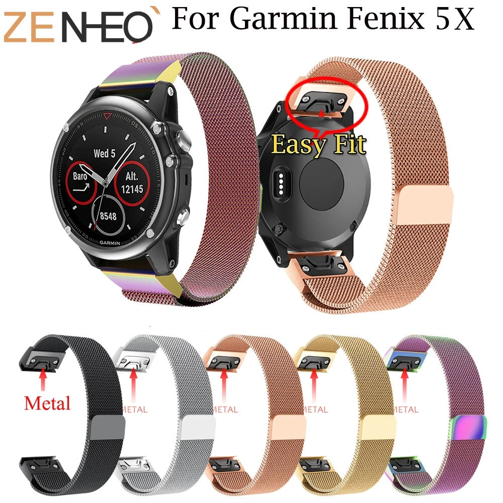 

Milanese Loop band For Garmin Fenix 3/Fenix3 HR/Fenix 5X PLUS strap Quick Install Easy Fit wristband smart watch bracelet band
