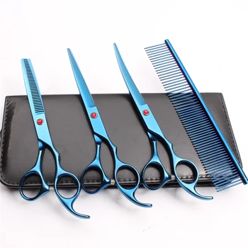 

4Pcs Suit 7'' 19.5cm JP Steel Comb+ Thinning&Cutting Shears +UP Curved Shears Professional Pets Hair Grooming Scissors Kit C3003