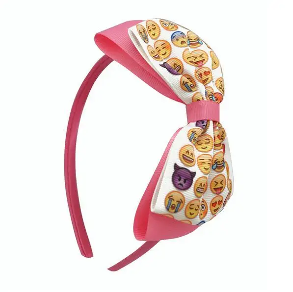 200pcs/lot Smiley Face Headband Emoji Softball Bows, Emoji Hair Bow