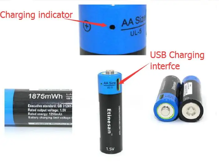 Новая игрушка на батареях! 4 шт. Etinesan 1,5 v AA 1875mWh литий-полимерный литий-ионный перезаряжаемый аккумулятор USB+ USB кабель для зарядки