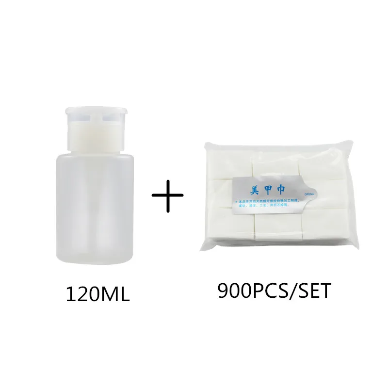 

Hot Sale 1PC 120Ml Empty Pump Dispenser Bottle With 900PCS/SET Disposable Wipes For Nail Polish Gel Remover