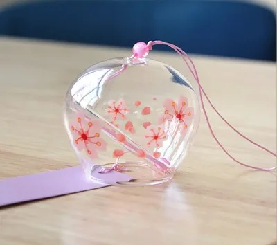 Японский стеклянный колокольчик ветра Япония Эдо fengling Светлячок ветер колокольчики ручной работы творческие подарки - Цвет: pink flower 2