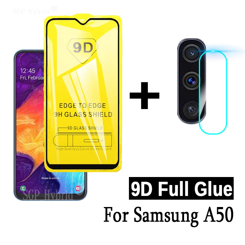 Закаленное стекло 2 в 1 9D для Samsung A50 защита экрана и камеры Защитное защитная