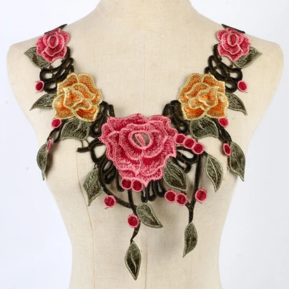 Изысканная Венецианская розовая красная кружевная ткань платье аппликация мотив блузка швейная отделка, «сделай сам» на декольте Воротник украшение костюма - Цвет: NL035pink