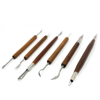 

6Pcs/set Multi-function Clay Carving Knife Tool,Wooden Handle Double-sided Suit for Pottery Sculpture Painting Material Mahogany