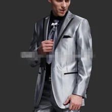 Индивидуальный заказ одна кнопка цвета: золотистый, Серебристый Серый Атлас жениха смокинг с лацканами с острыми углами шафер Жених Для мужчин Нарядные Костюмы для свадьбы(пиджак+ штаны+ галстук-бабочка