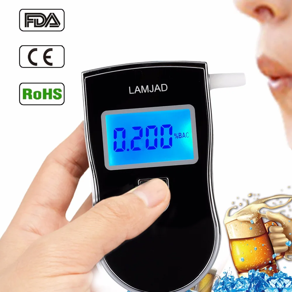 LAMJAD newAT-818 المهنية الشرطة الرقمية فاحص نسبة الكحول في النفس الكحول محلل كاشف العملي مع 20 أبواق