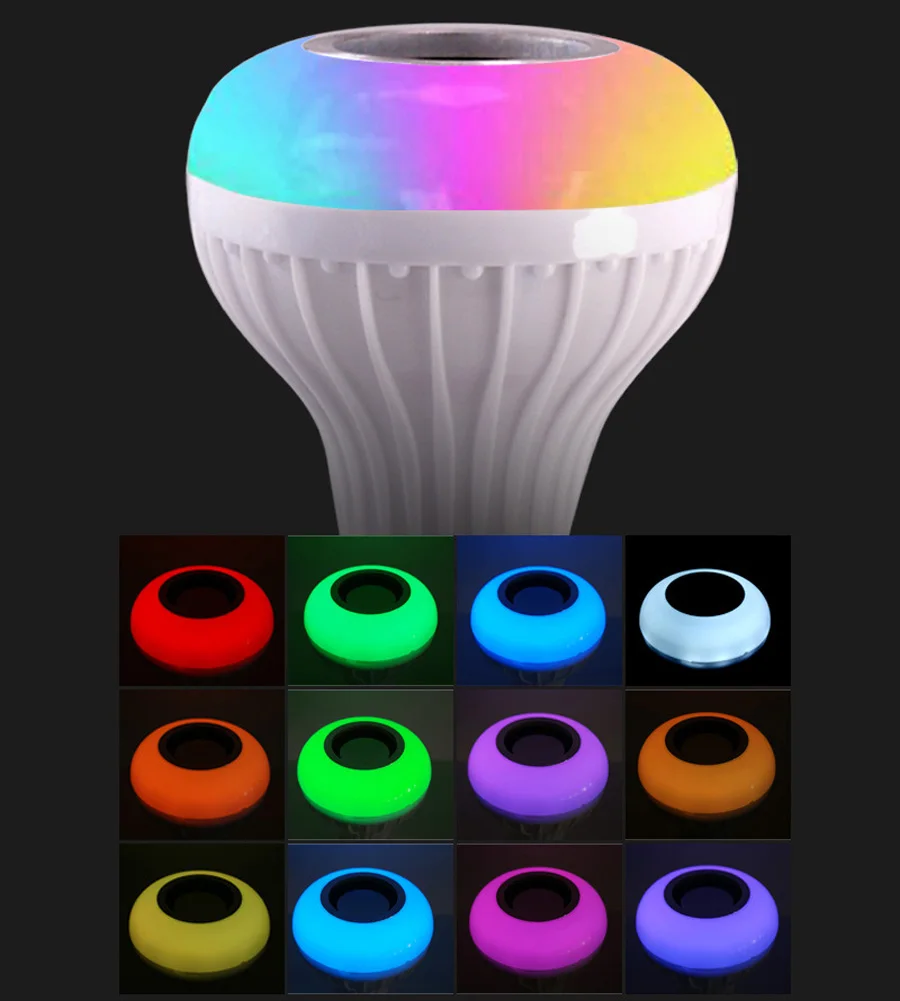 E27 Smart RGB RGBW Беспроводной Bluetooth Динамик лампа Музыка Воспроизведение затемнения светодиодный лампа с 24 кнопок пульта дистанционного