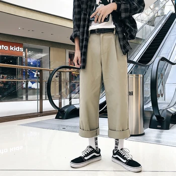 

2018 original Japanese fashion personality solid color loose wide leg pants men's casual pants apricot / black size M-2XL