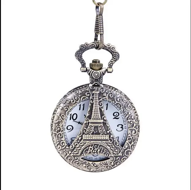 wholesale-price-good-quality-vintage-new-retro-romantic-bronze-mini-eiffel-tower-pocket-watch-fob-with-chain