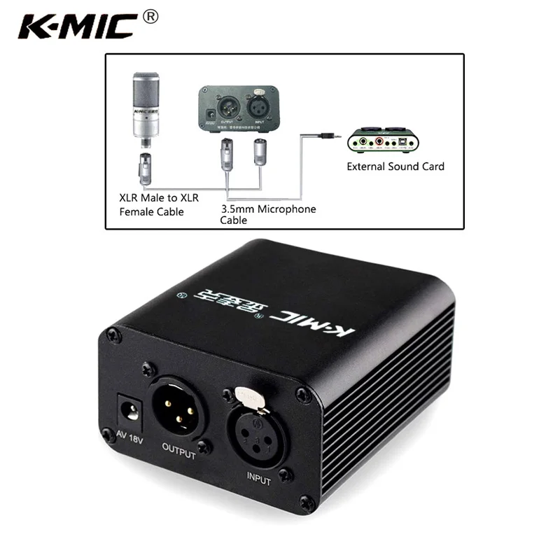 K MIC 1 Channel 48V Phantom Power Supply with One XLR