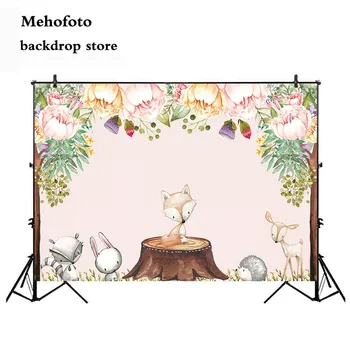 

Neoback Newborn Baby shower party backdrop for decoration banner animals safari jungle parties background for photo studio 439