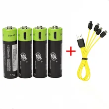 ZNTER 1,5 V AA перезаряжаемая батарея 1250mAh USB перезаряжаемая литий-полимерная батарея Быстрая зарядка через кабель Micro USB