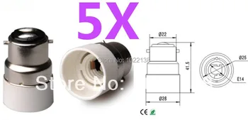 

5pcs B22 to E14 LED socket adapter B22-E14 Light Bulb base Lamp Holder converter extender free shipping with track No.