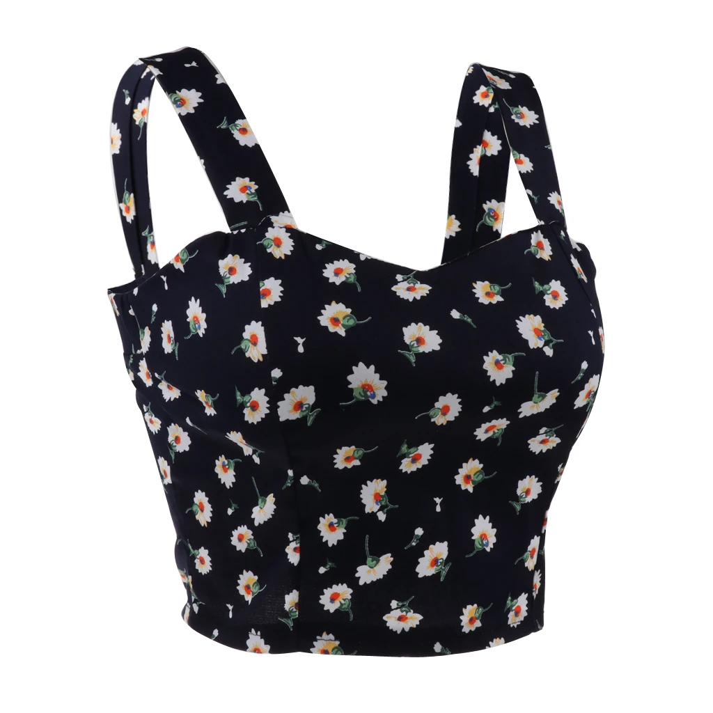 Women Vintage Padded Camisole Built-in Bra Crop Top, Bralette Lingerie