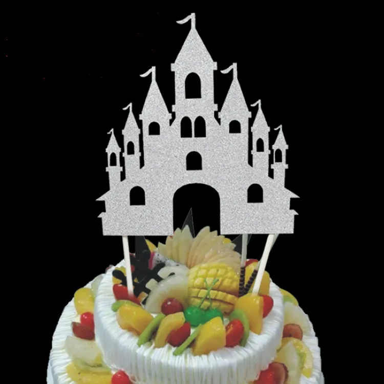 1 шт. замок кекс торт Топпер Творческий флажки для торта с днем рождения украшения Рождество дома ужин выпечки события пари поставки - Цвет: Серебристый