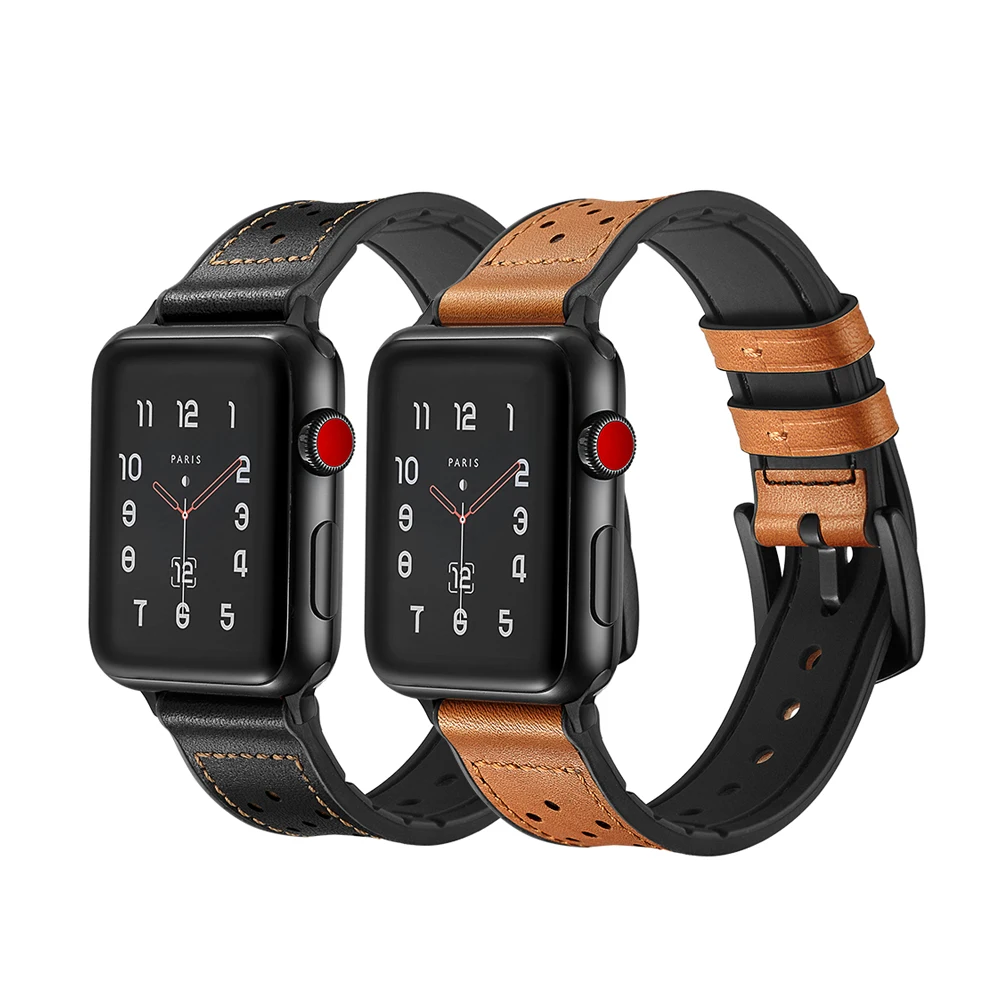 

CRESTED Genuine Leather+silicone strap band for Apple watch 42mm/38mm Iwatch series 3/2/1 bracelet watch wrist belt high quality