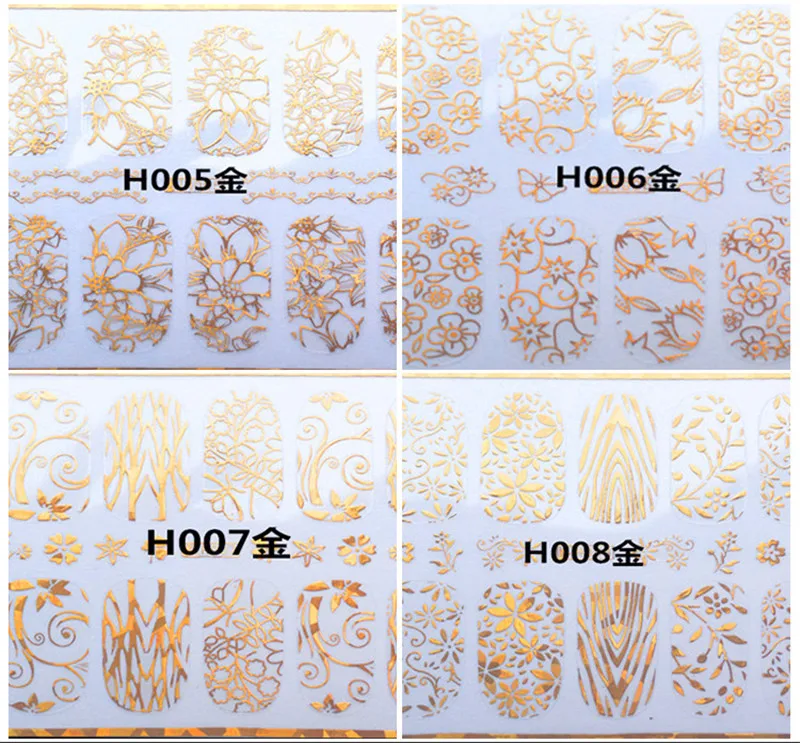 Голографические клеющиеся обертки для ногтей лазерные 3d наклейки для ногтей Золотой цветок лист звезда круг Полный 1 лист украшения для ногтей Наклейка для воды