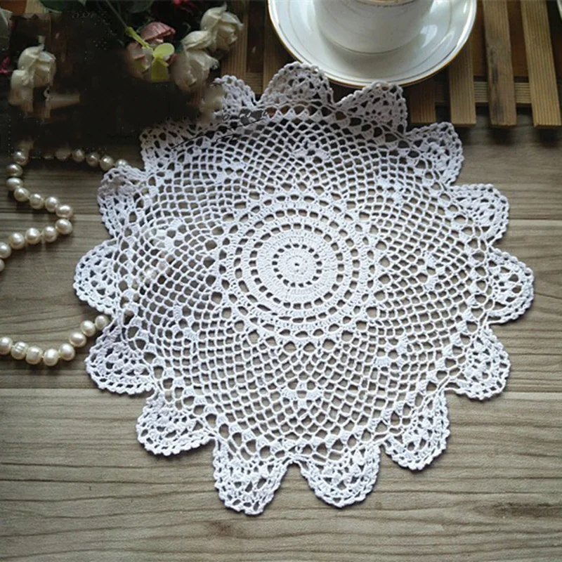 1 шт. 30 см белый круглый ручной работы хлопок крючком кружева Doily Doilies столовые приборы домашний кофе магазин стол столовые приборы