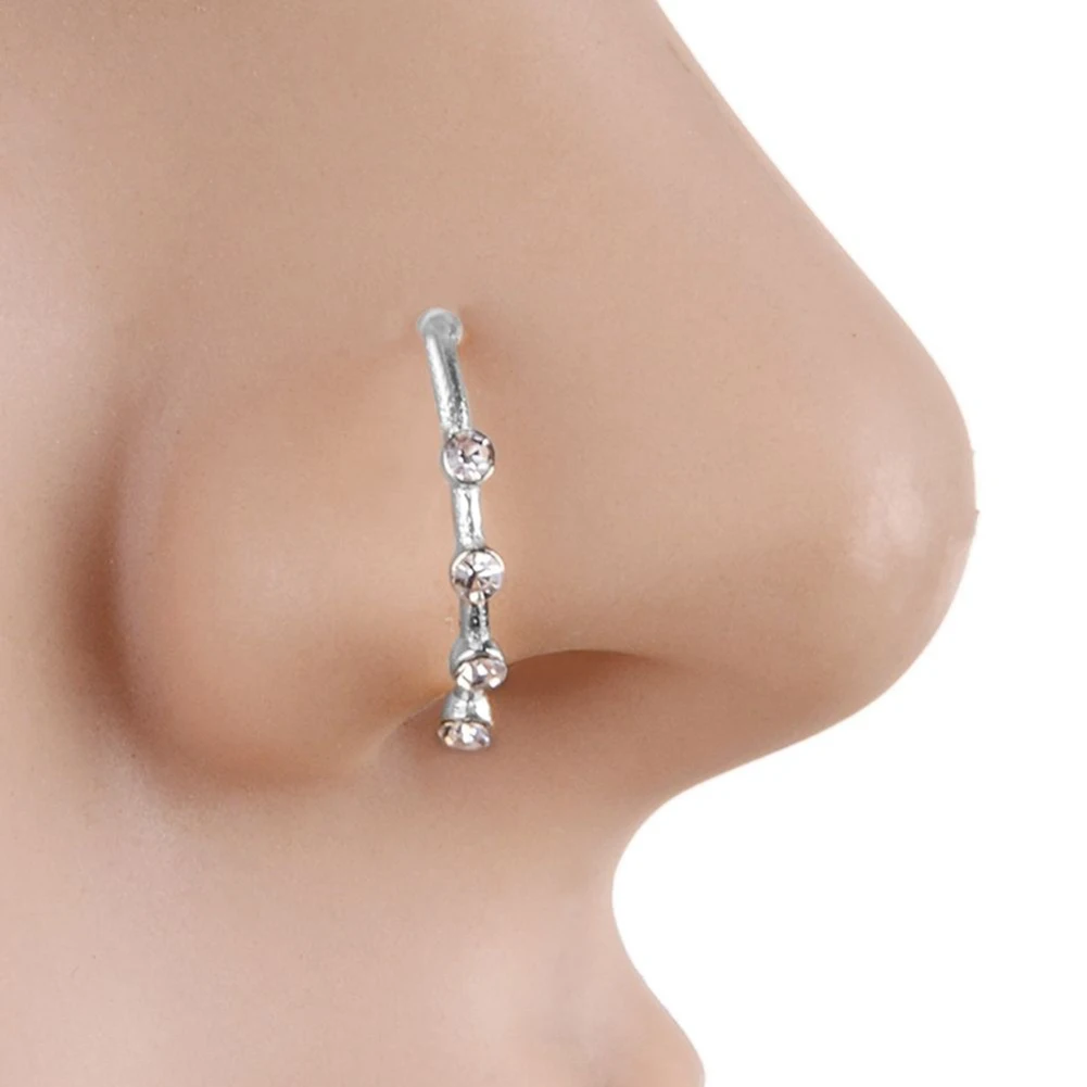 Sparkly Rhinestones U Shape Nose Stud Hoop Nose Ring Chic Body Piercing Jewelry
