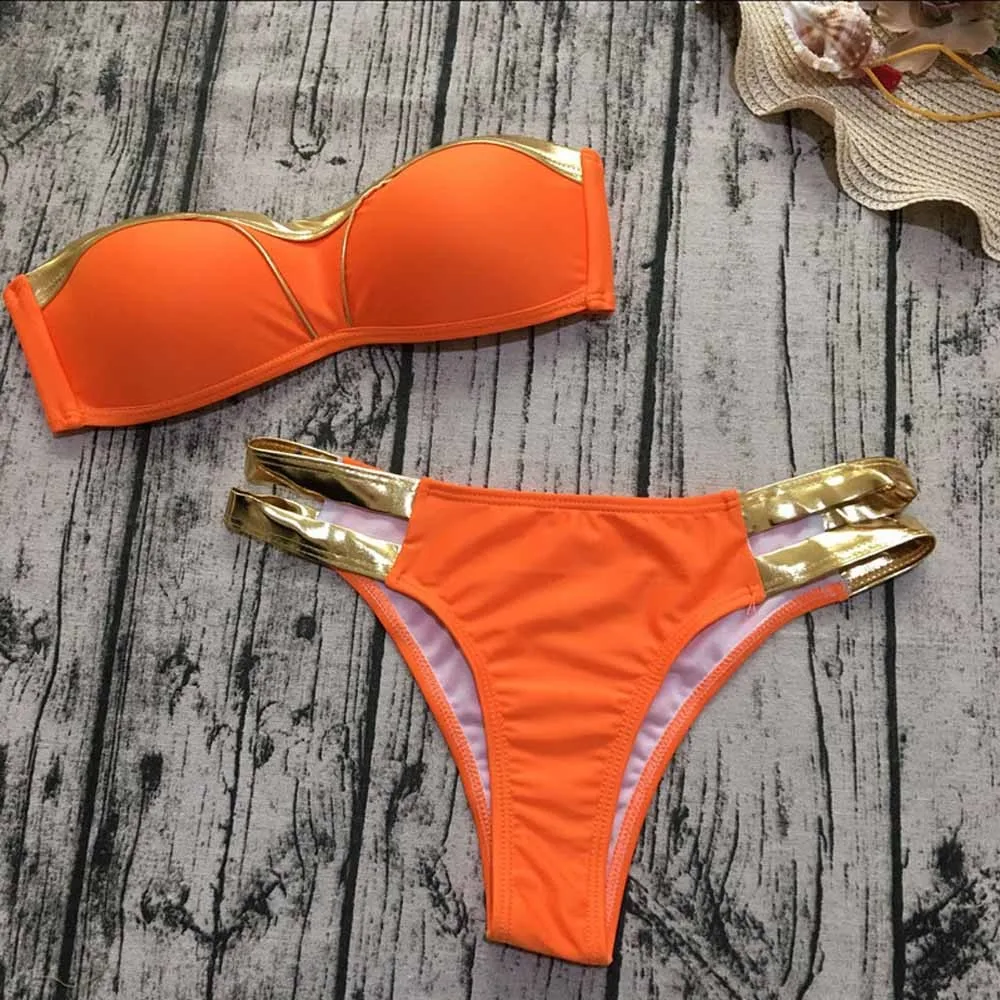 

Sexy Bikinis Set Women Gold Stamping Tankini Set Brazilian Swimwear Two-piece separate swimsuits costumi mare donna maillot