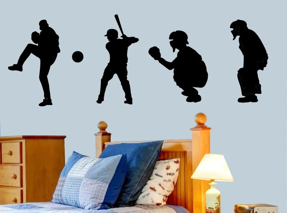 Baseball Players Silhouette Vinyl Wall STICKER Art VINYL Decal Boys Room Sports Home Decorin