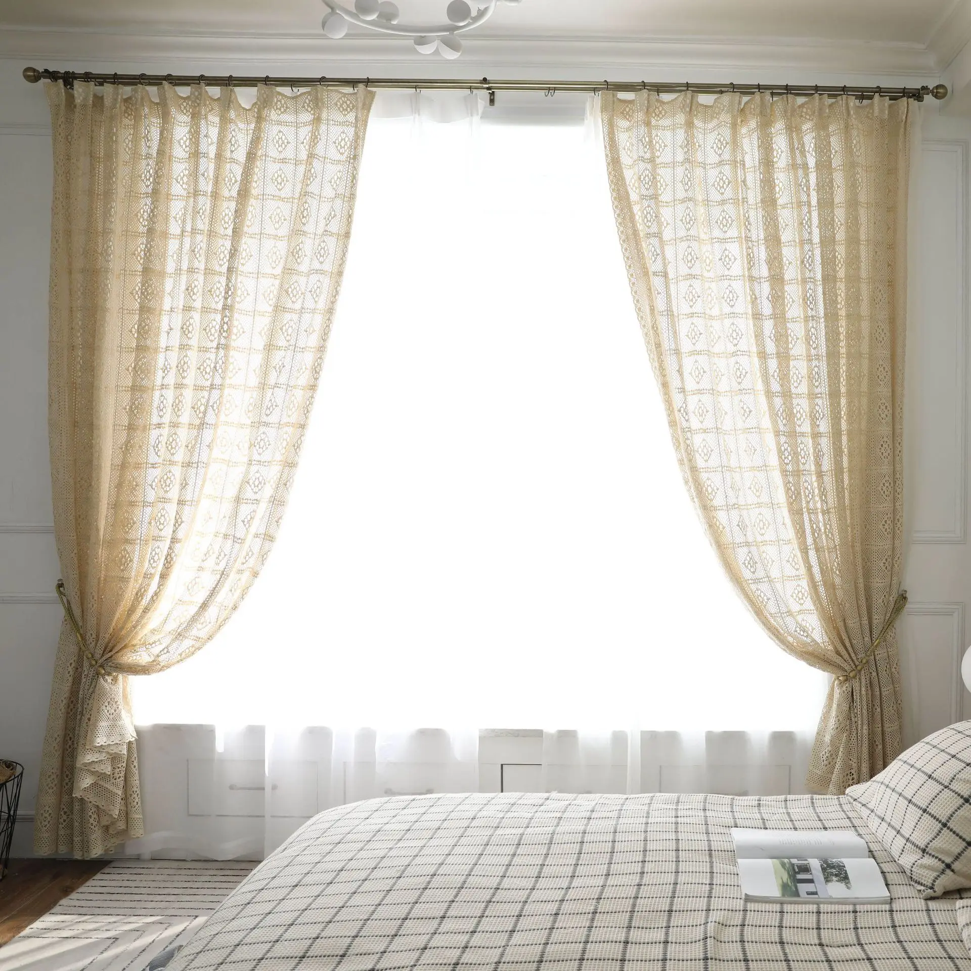 

Curtains Finished Crochet Crochet North American Country Fabric Custom Floor-length Window Screen Custom Bay Window