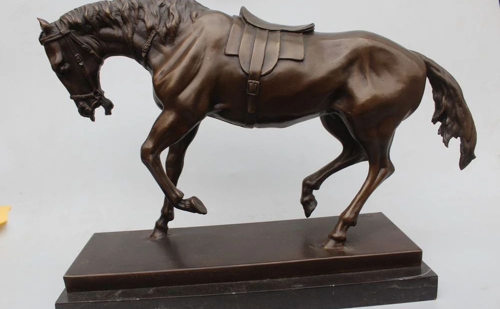 

14"Chinese Folk Copper Bronze Lucky Horse War Horse Broncos Statue sculpture