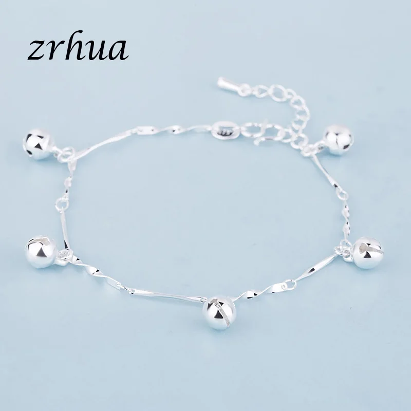 ZRHUA 925 пробы серебряный браслет, украшение для помолвки, красивые свадебные ювелирные изделия для женщин/девушек, блестящий браслет с колокольчиками