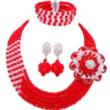 Ясно AB Красный Кристалл женские ожерелья бижутерия в нигерийском стиле Свадебные африканские бусы комплект ювелирных изделий abc701