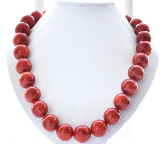 

huij 003731 Fashion jewelry 14MM natural grass coral red round necklace 18