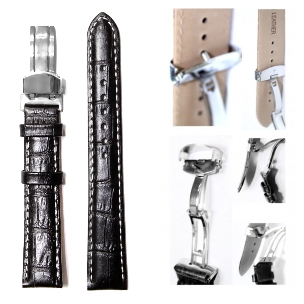 

Thin Famous Best Choice 16mm Black Stitch White All Genuine Leather Unisex Croco Watch BandWB1037C16GB