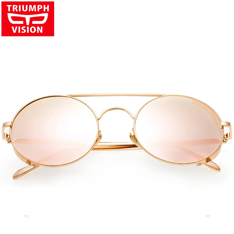 TRIUMPH VISION, винтажные круглые солнцезащитные очки, для женщин и мужчин, металлические солнцезащитные очки, Ретро стиль, зеркальные оттенки, Lentes Gafas Oculos de sol Feminino