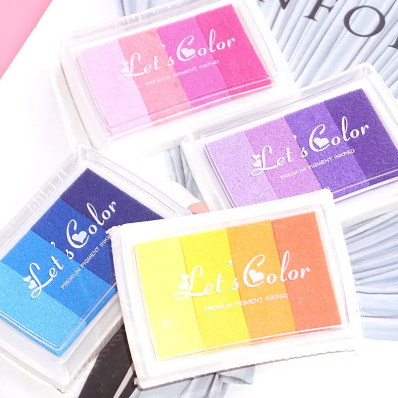 1pc Delicate Color Gradual Change Stamp DIY Oil Pigment Inkpad Scrapbook Gradient Ink Pad Work Fingerprint Paper Card Decoration|Бейджи и