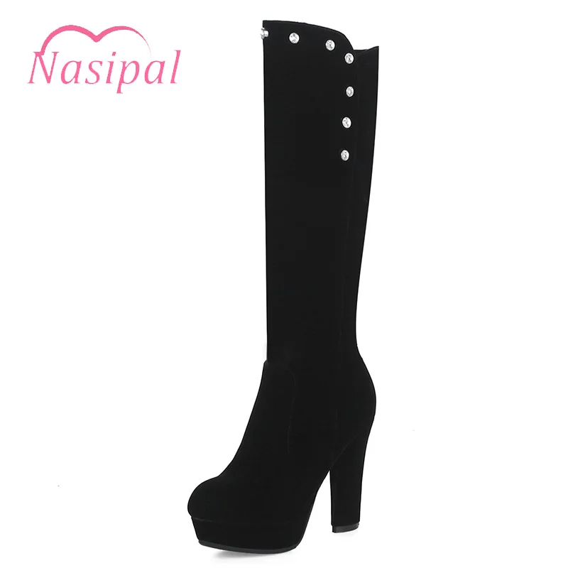 

Nasipal 2018 New Arrival Autumn Winter Fashion Elegant Nightclub Sexy Women's Shoes Thick High Heels Round Platform Boots Shoe