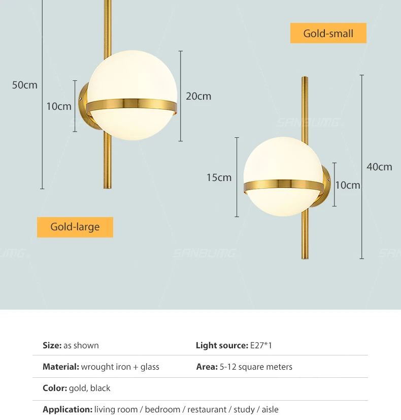 SANBUMG скандинавский настенный светильник, современный креативный стеклянный настенный светильник, круглый лунный прикроватный светильник для гостиной, коридора, кованый железный светильник ing